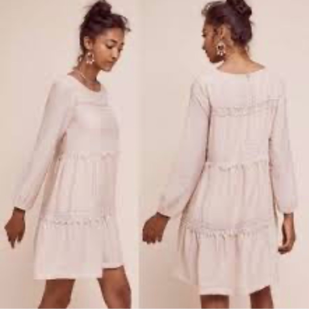 Anthropologie Chic Long-Sleeve Cream Dress